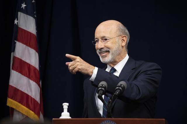 Pennsylvania Gov. Tom Wolf speaking with the press on Thursday. Wolf and Lt. Governor John Fetterman called on the legislature to take up the legalization of adult-use cannabis to help with the state’s economic recovery amid COVID-19. Legalization will also create more outlets for important restorative justice programs in the commonwealth.